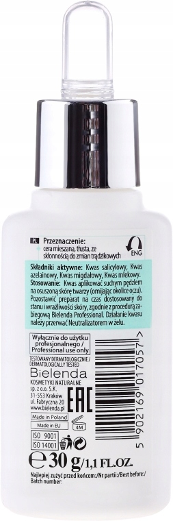 BIELENDA 40% KWAS SALICYLOWY AZELAINOWY MIGDAŁOWY 30 ml Typ skóry Do wszystkich typów skóry