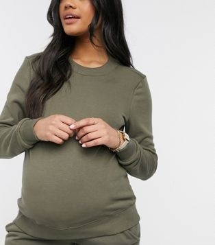 PIECES MATERNITY BLUZA DAMSKA KHAKI GŁADKA XS 1VAC