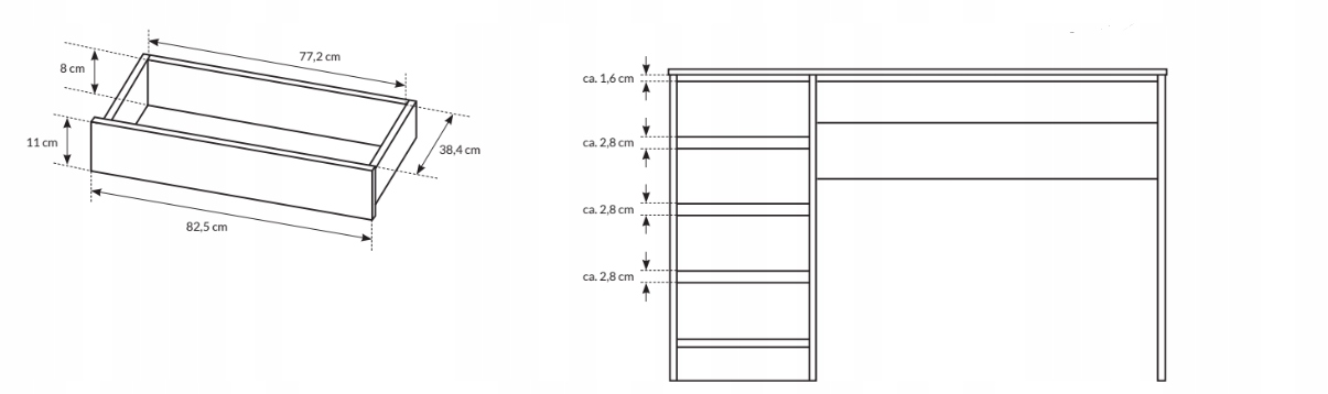 Biurko z szufladami młodzieżowe Ada 120 x 55 x 75cm białe 5 szuflad Szerokość mebla 120 cm