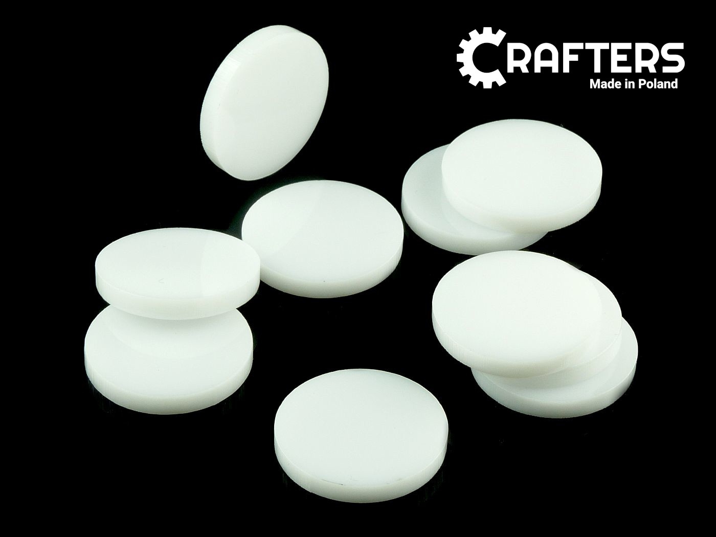 Żetony okrągłe, pleksi, białe, 20x3 mm (10) Producent Crafters