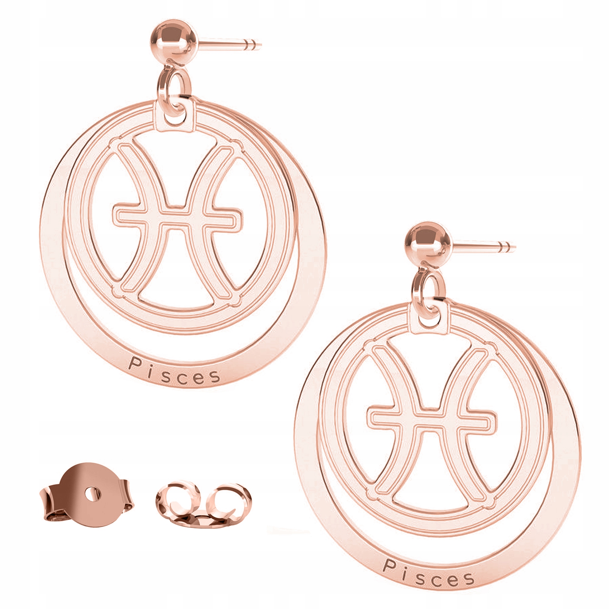 Náušnice Znamení Zvěrokruhu Ryby růžové zlato 925