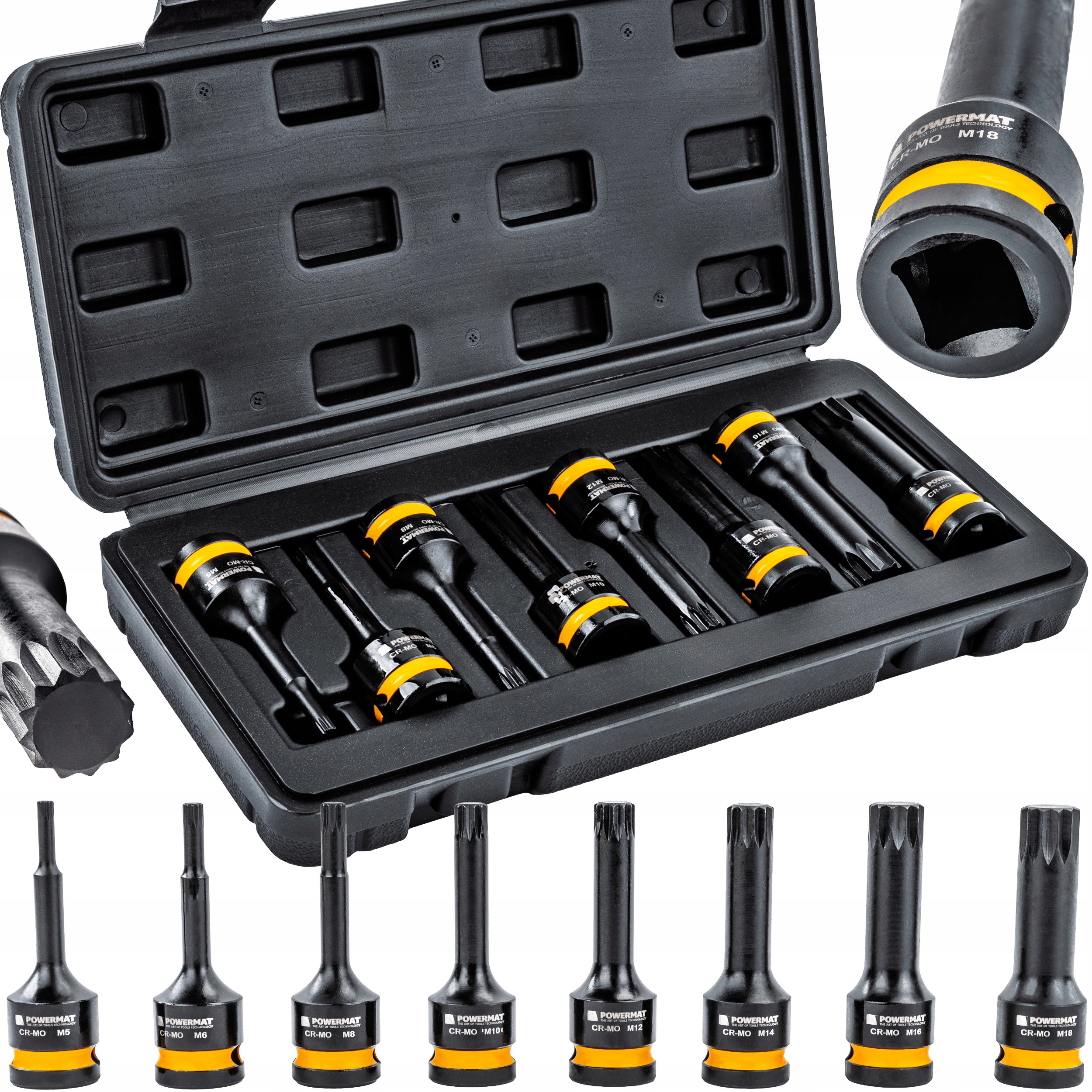 Zestaw Nasadek Udarowych Spline 1/2 Cala 78 MM Cr-mo 8SZT Do Kluczy Walizka