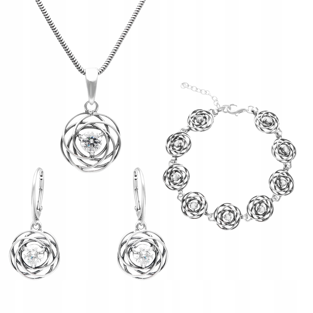 Sada kruhů s bílou zirkonií stříbro