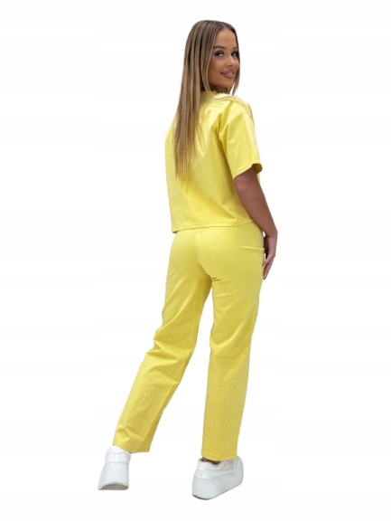 Dámská sportovní souprava oversize tričko zvonové kalhoty žlutá