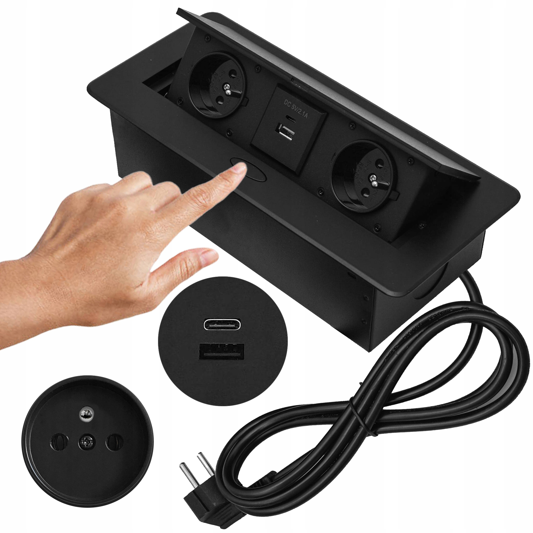Zapuštěná zásuvka na desku Usb-c Klikane 230V černá