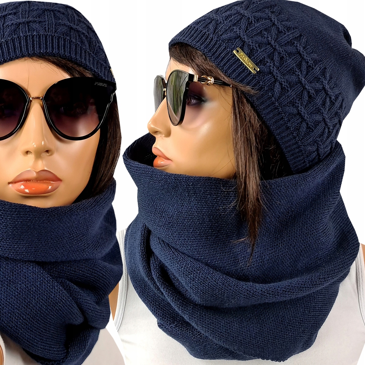 MODNY KOMPLET CZAPKA + DUŻY KOMIN ZIMOWY - KOLORY