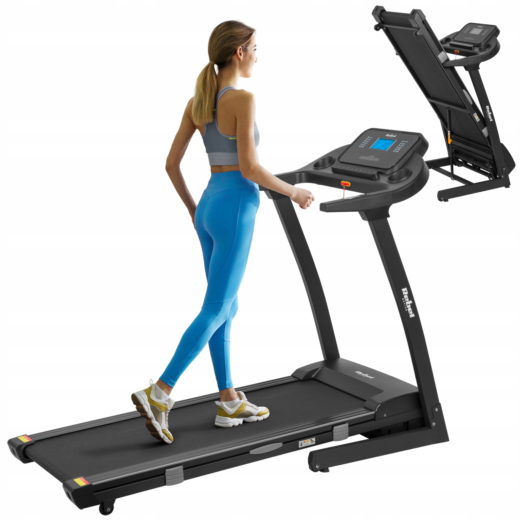 Bieżnia elektryczna Rebel czujniki tętna LCD składana konstrukcja regulacja