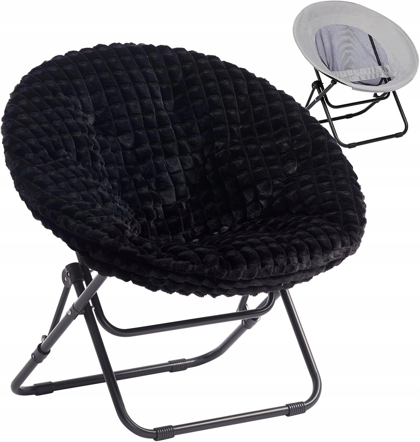 HollyHOME skladacie mesačné kreslo, okrúhly plyšový tanier, čierne