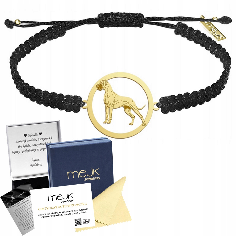 Zlatý náramek s německým psem 925 Makramé Žena Gravírování Bonus