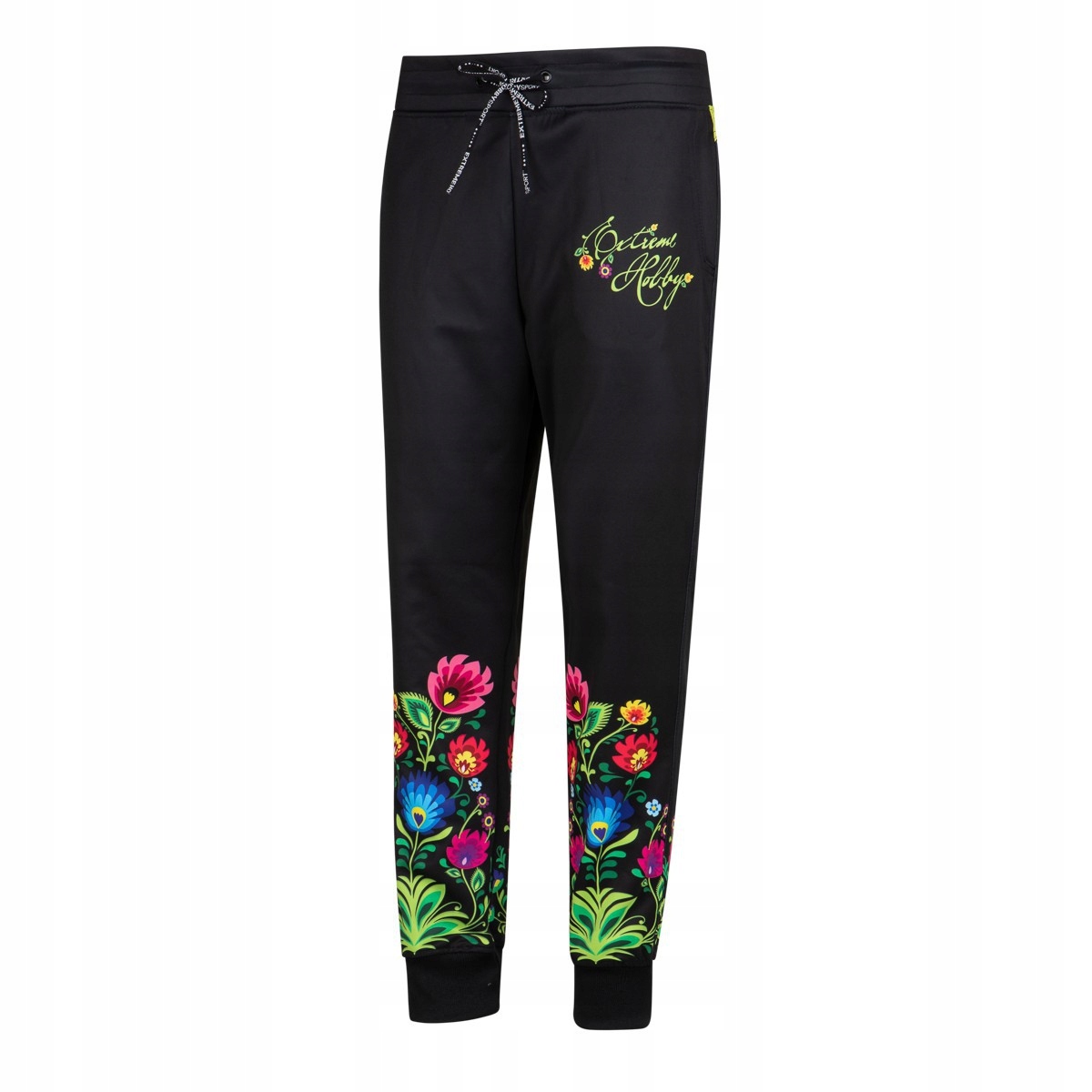 Dres Damski Komplet Sportowy Czarny Kwiaty FOLK L Rodzaj spodni prosta nogawka