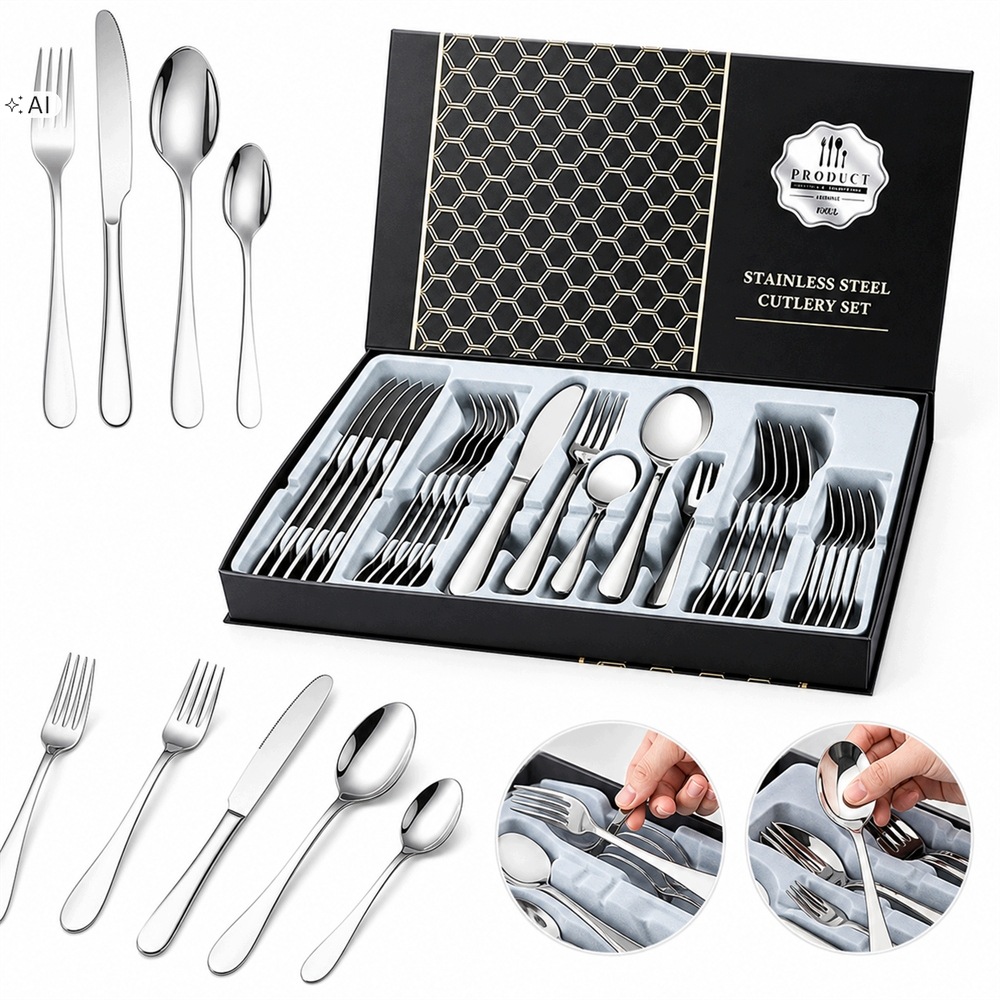Stříbrná Sada Příborů 30 Kusů Pro 6 Osob Nerezová Ocel Elegantní