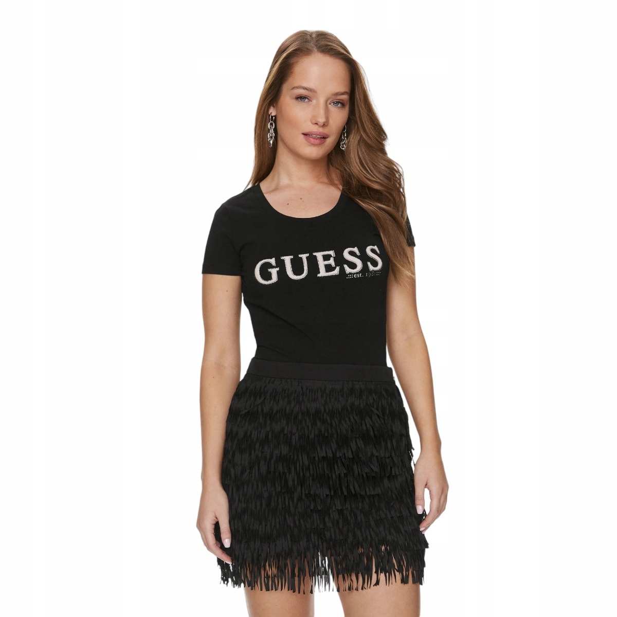 Guess Tričko Dámské Tričko Ss Rn Pony Hair Tee Černé vel. S