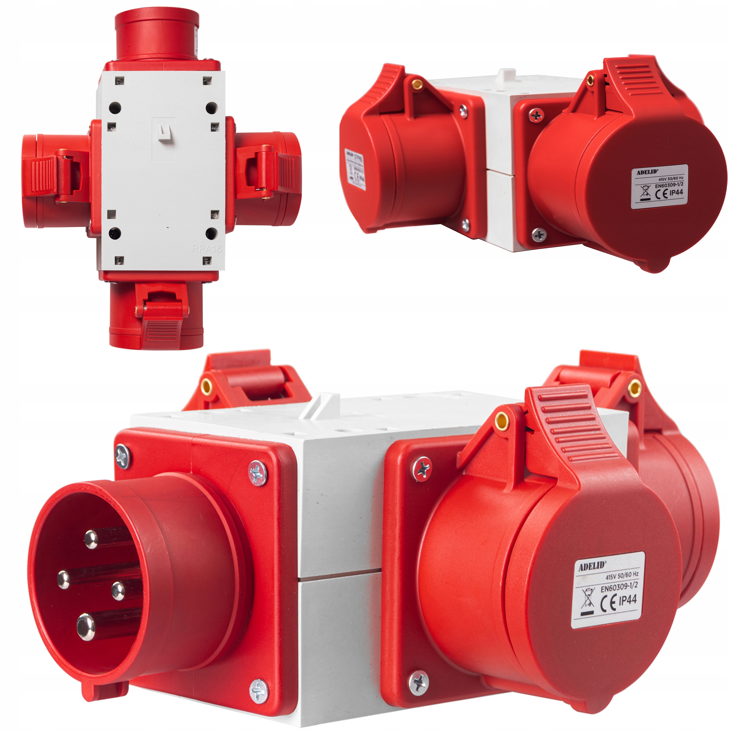 Trójnik Siłowy 3X16A 4P Rozgałęźnik Rozdzielnica Adapter Rozdzielacz