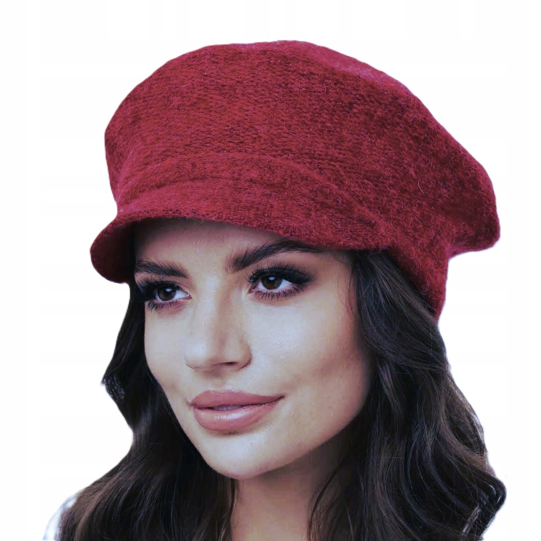 Dámská Zimní Kšiltovka Dámská Klobouka, Růžová Amarantová, Leštěná Polský