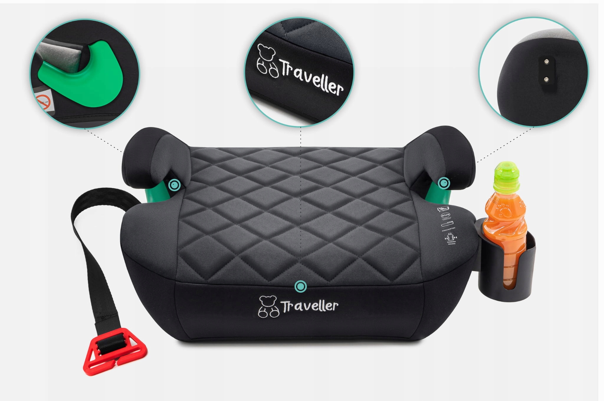 FOTELIK SAMOCHODOWY PODKŁADKA SIEDZISKO CZARNO-SZARY R129 125-150 CM Rozmiar 15-36 kg