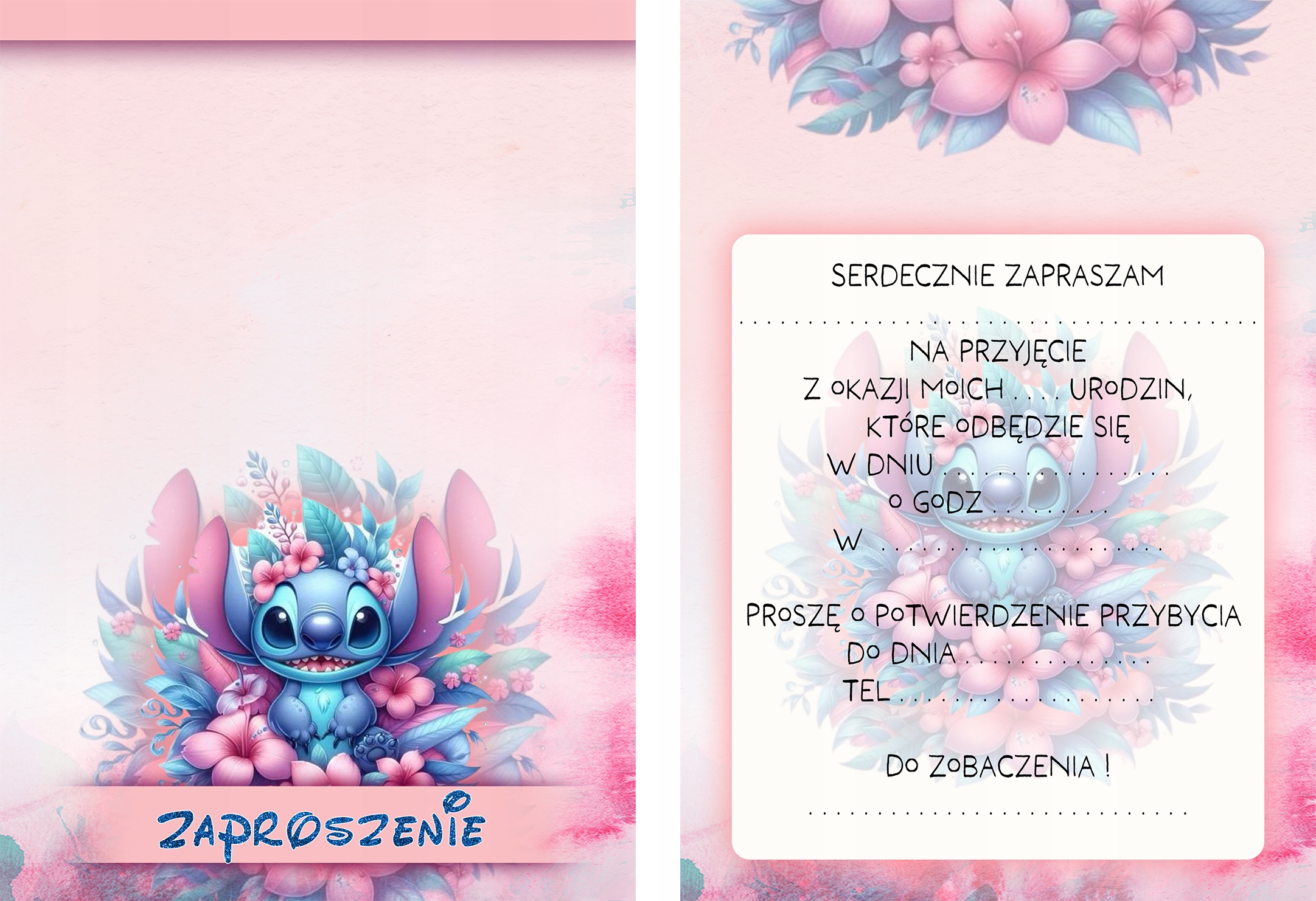 ZAPROSZENIE LILO I STICH STICZ ZAPROSZANIA URODZINOWE 20x15 cm WZORY Marka inna