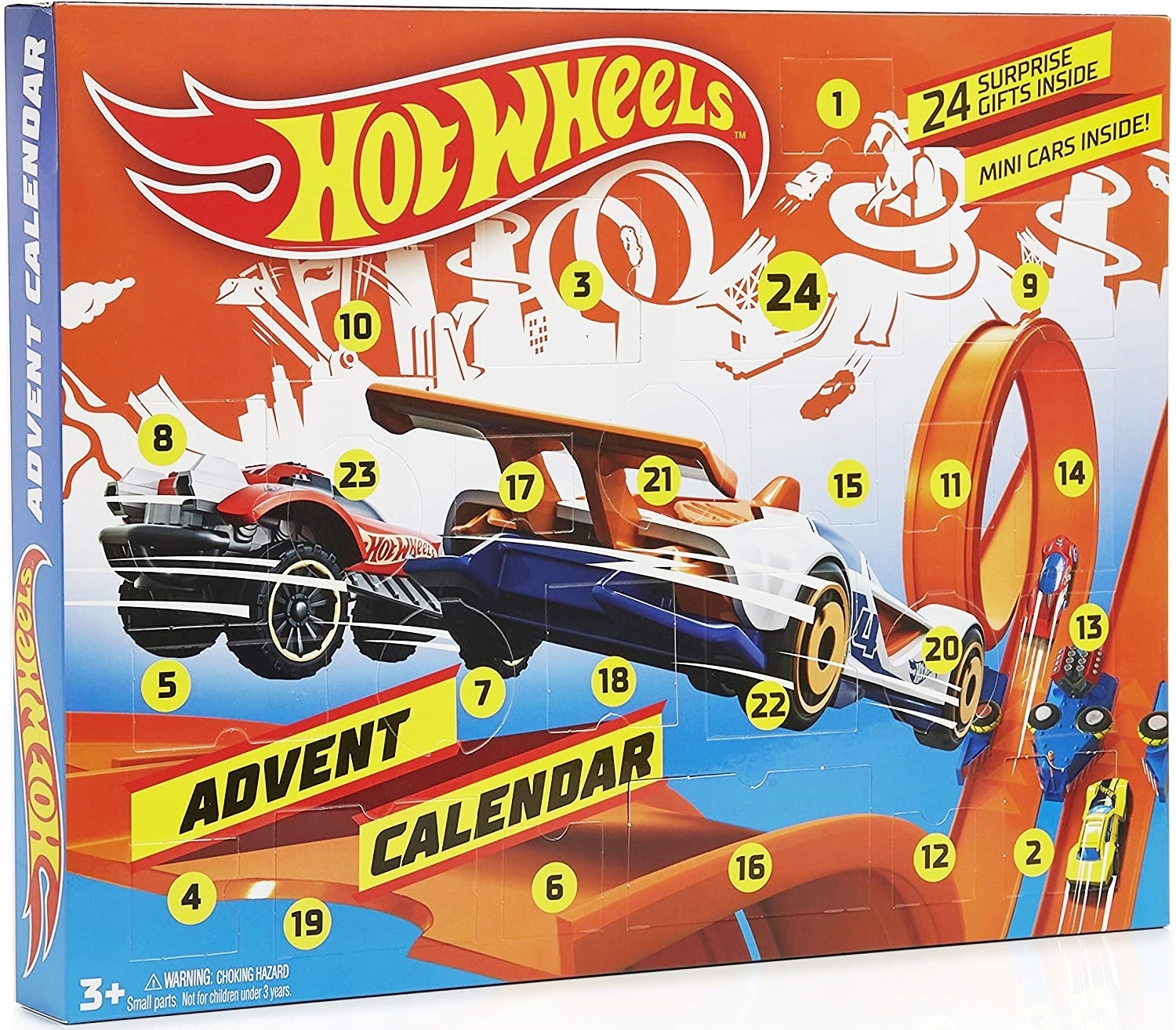 Адвент-календарь Hot Wheels 2025, 10 машинок 1:64 и зимние аксессуары, от 3 лет