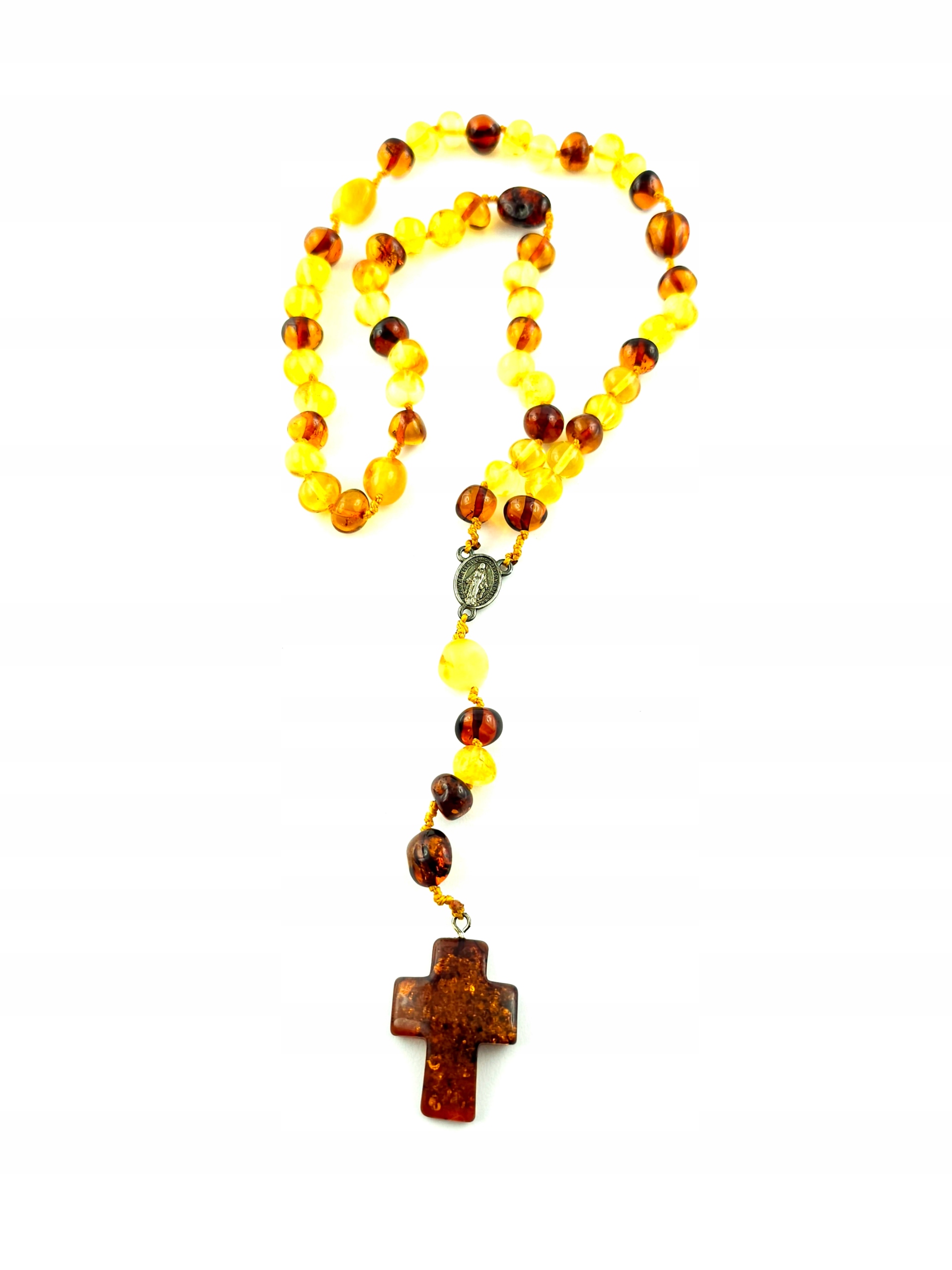 Růženec z Jantaru na provázku s křížkem křest svaté přijímání amber
