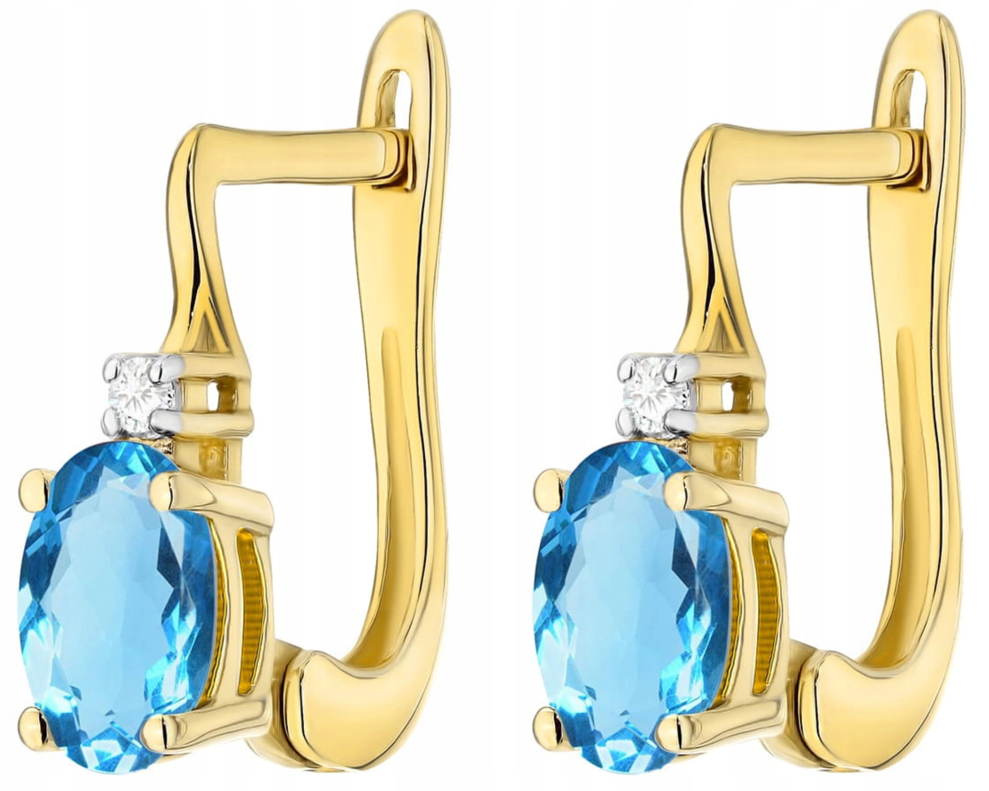 Złote Kolczyki Z Brylantem I Topazem Angielskie Zapięcie Grawer 585