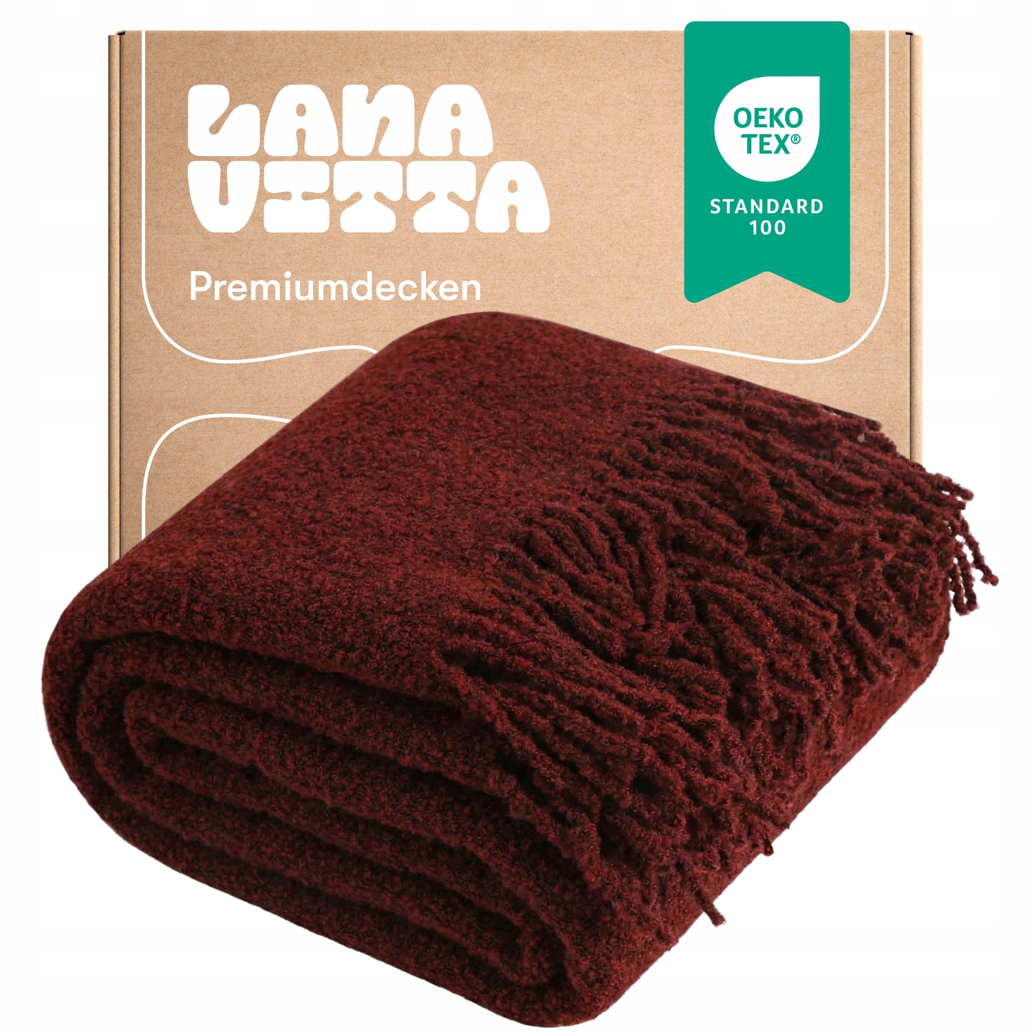 Deka Boucle Premium Vlněný přehoz na postel Pled Tmavě červená 140х200 cm