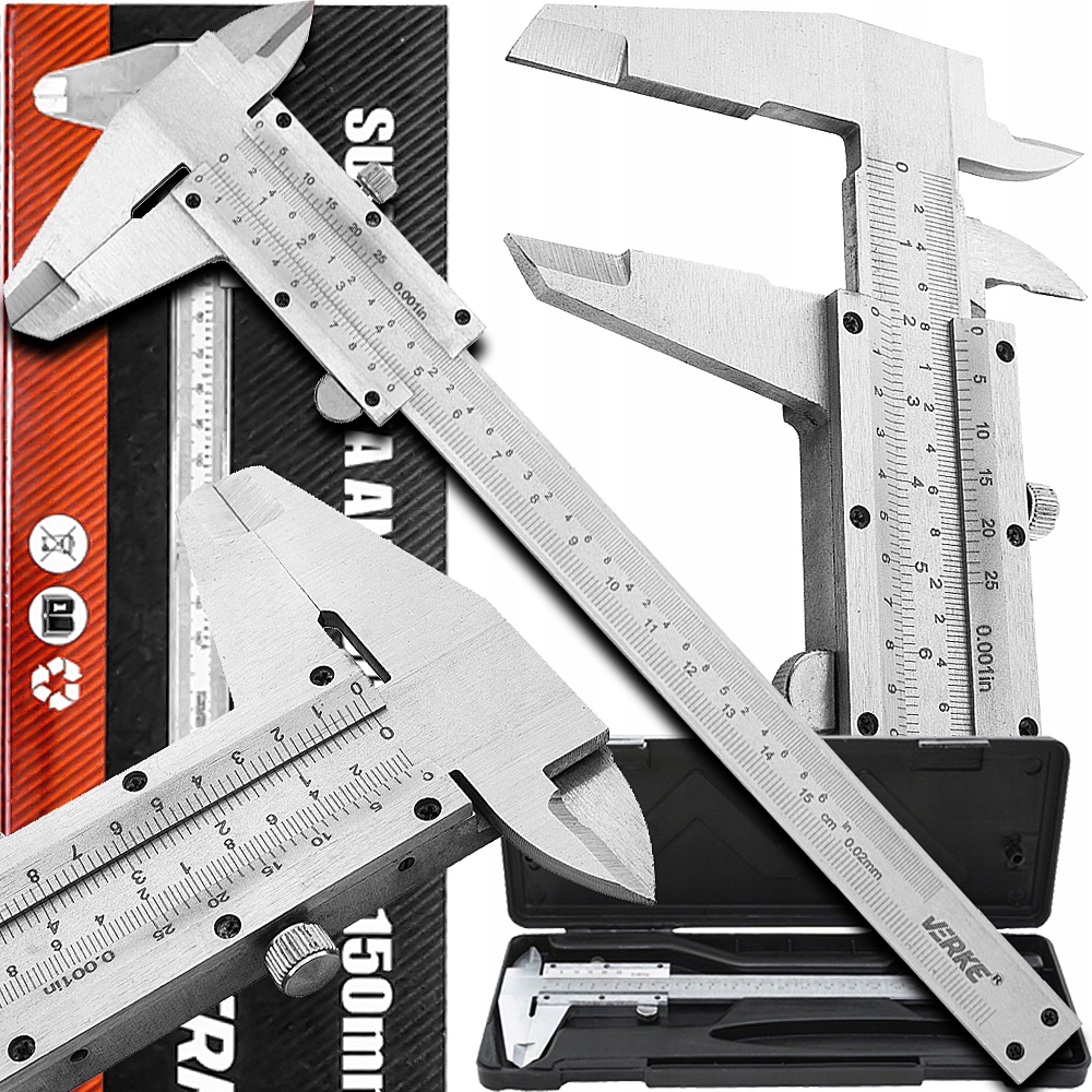 SUWMIARKA ANALOGOWA MANUALNA POMIAROWA 150MM METALOWA DOKŁADNA 0,02 mm ETUI