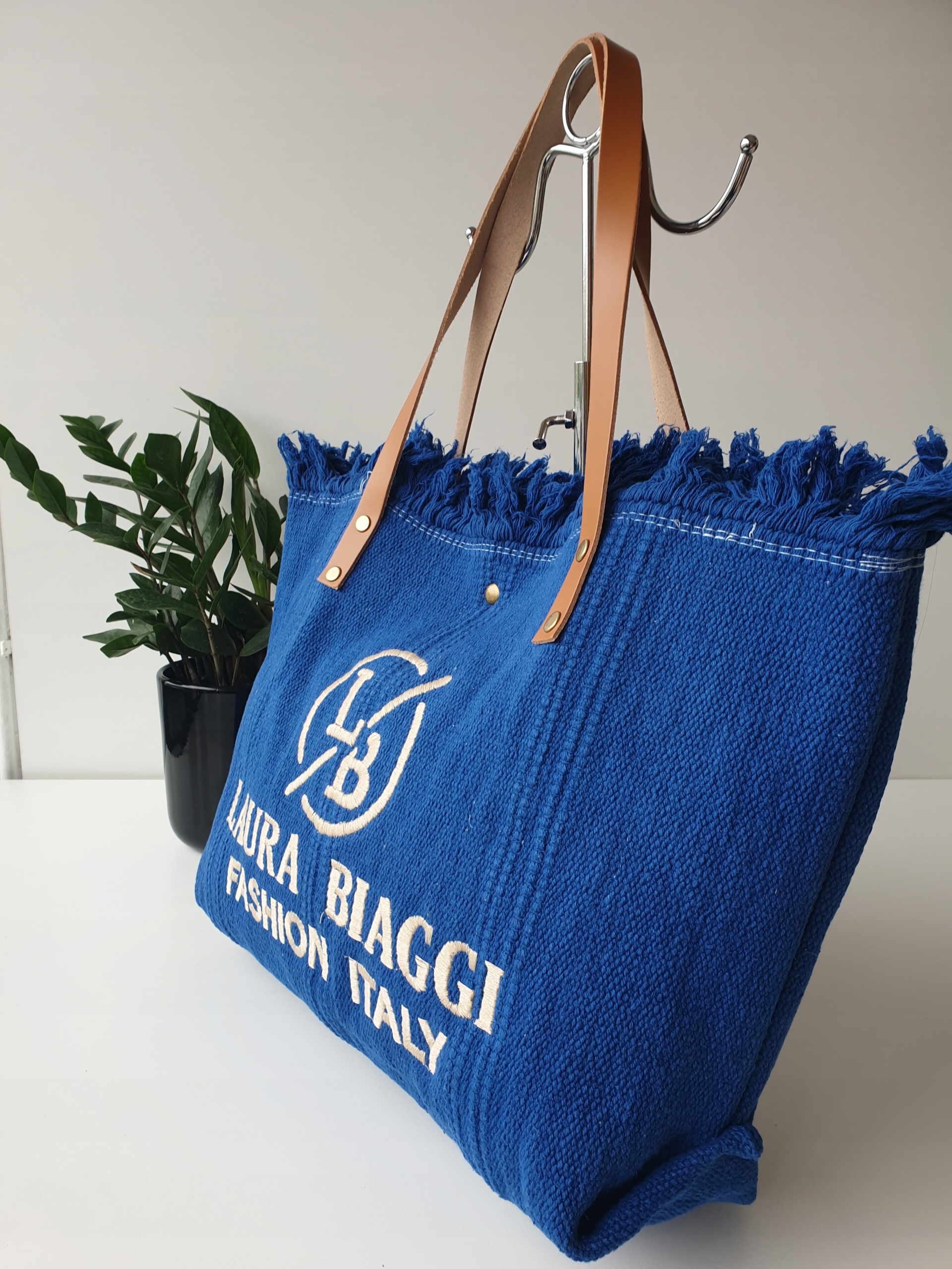 Torba torebka Laura Biaggi shopper duża niebieska Wielkość duża (mieszcząca A4)