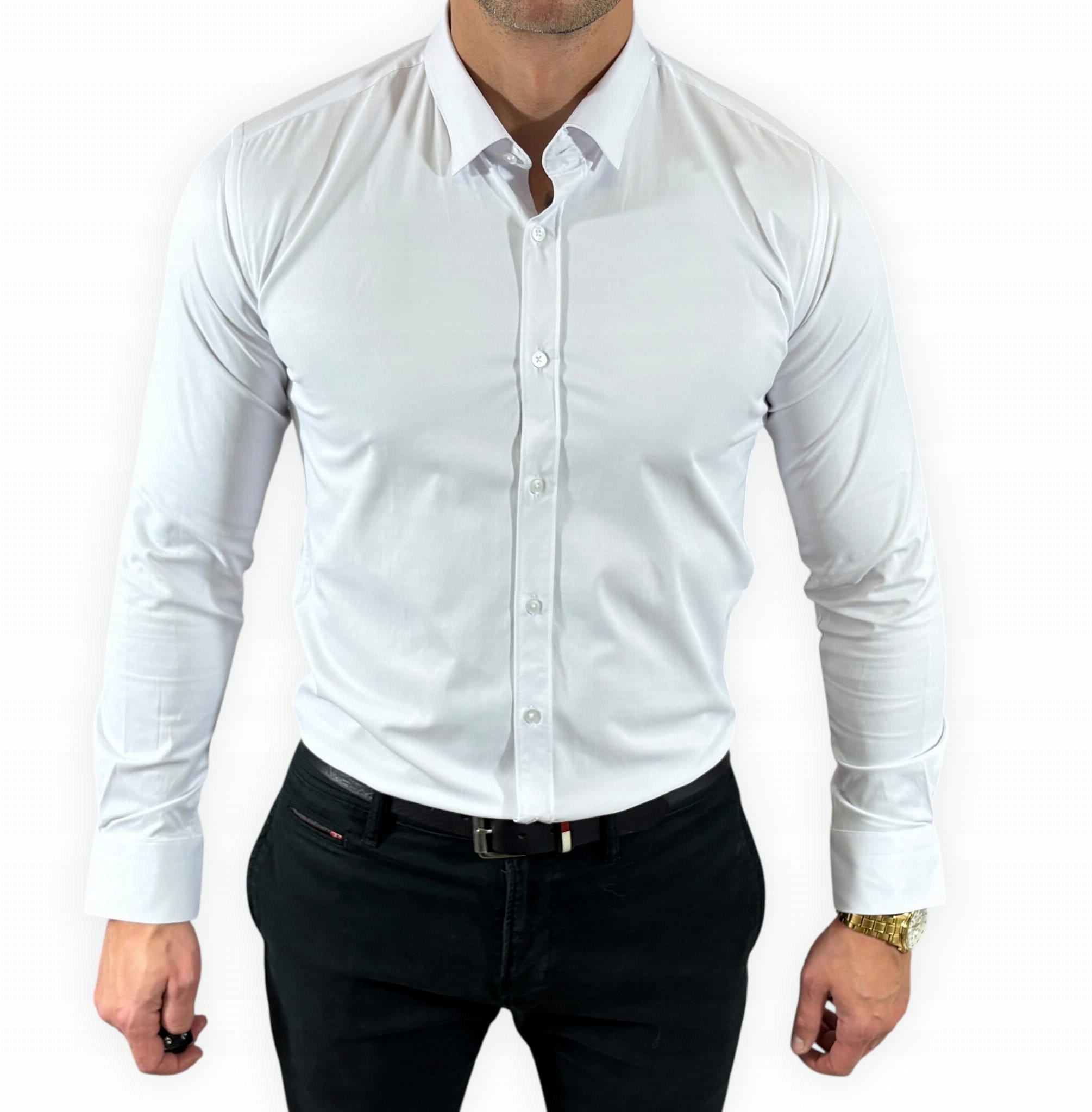 Košile slim fit bílá-01 klasická saténová hladká elegantní EGO04 Xs