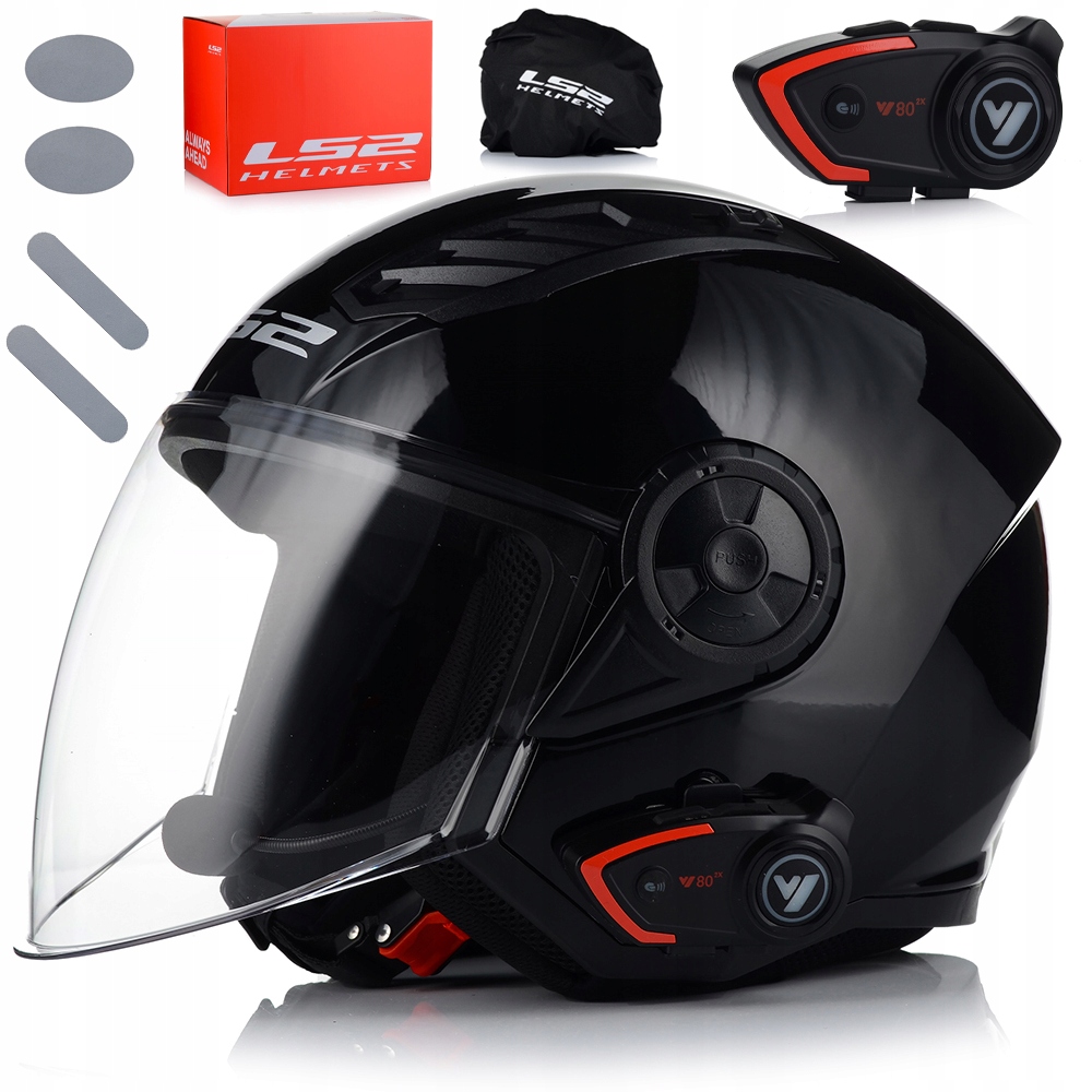 Otvorená Motocyklová Prilba LS2 OF616 II Čierny Lesk Bluetooth Interkom