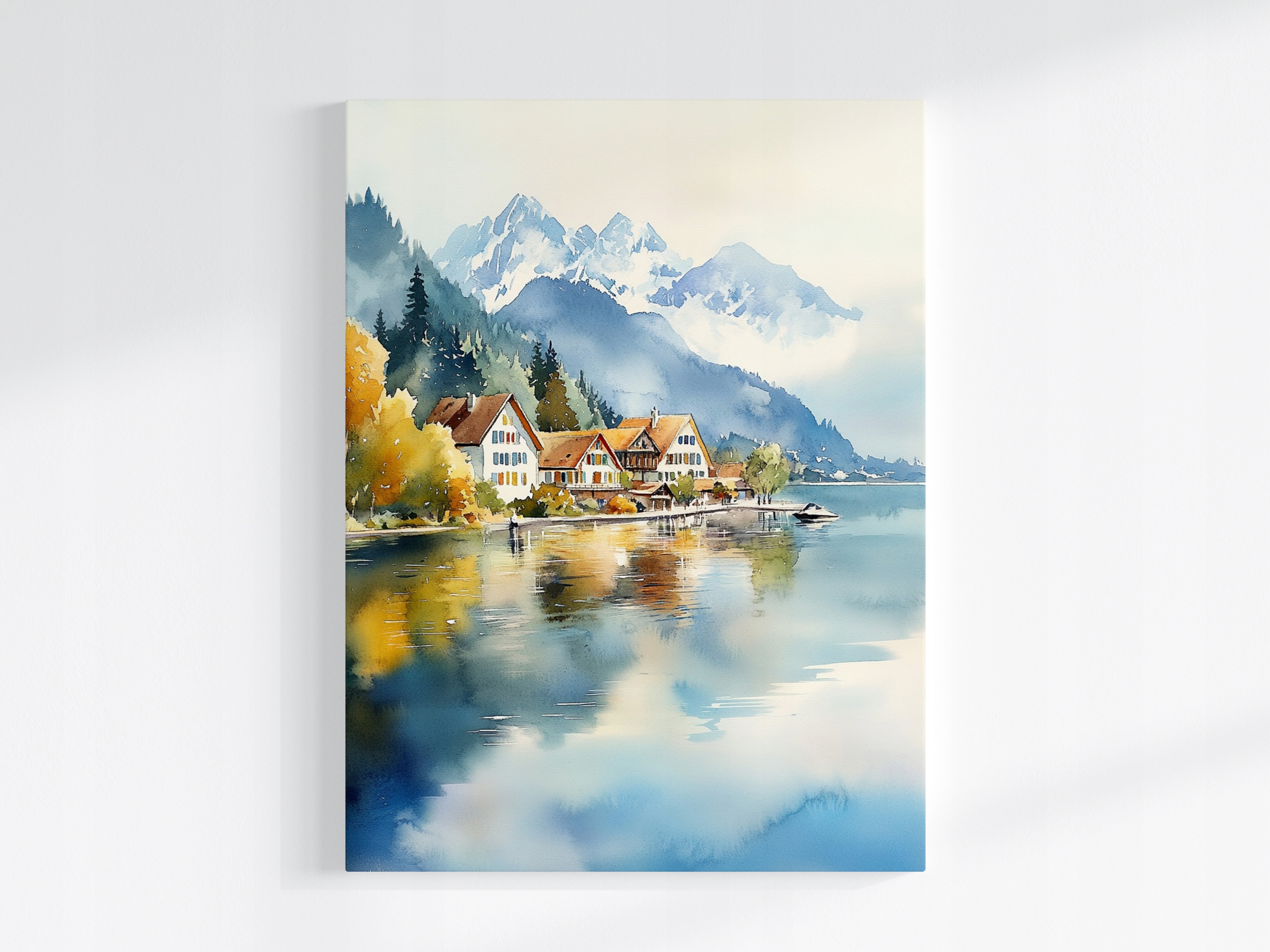Obraz Na Plátně Canvas Krajina Podzim Hory Alpy Jezero Domky 75x100