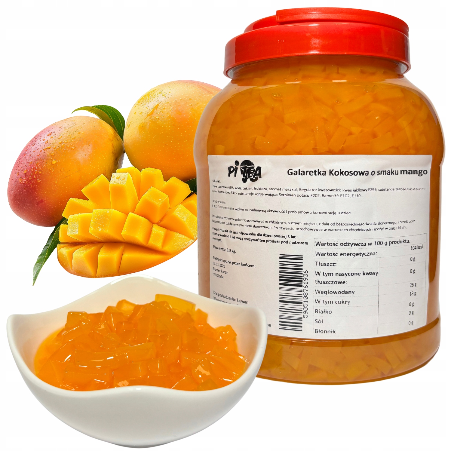 Levně Želé Bonbony pro Bubble Tea Nata de Coco Jelly Mango 3,8 kg