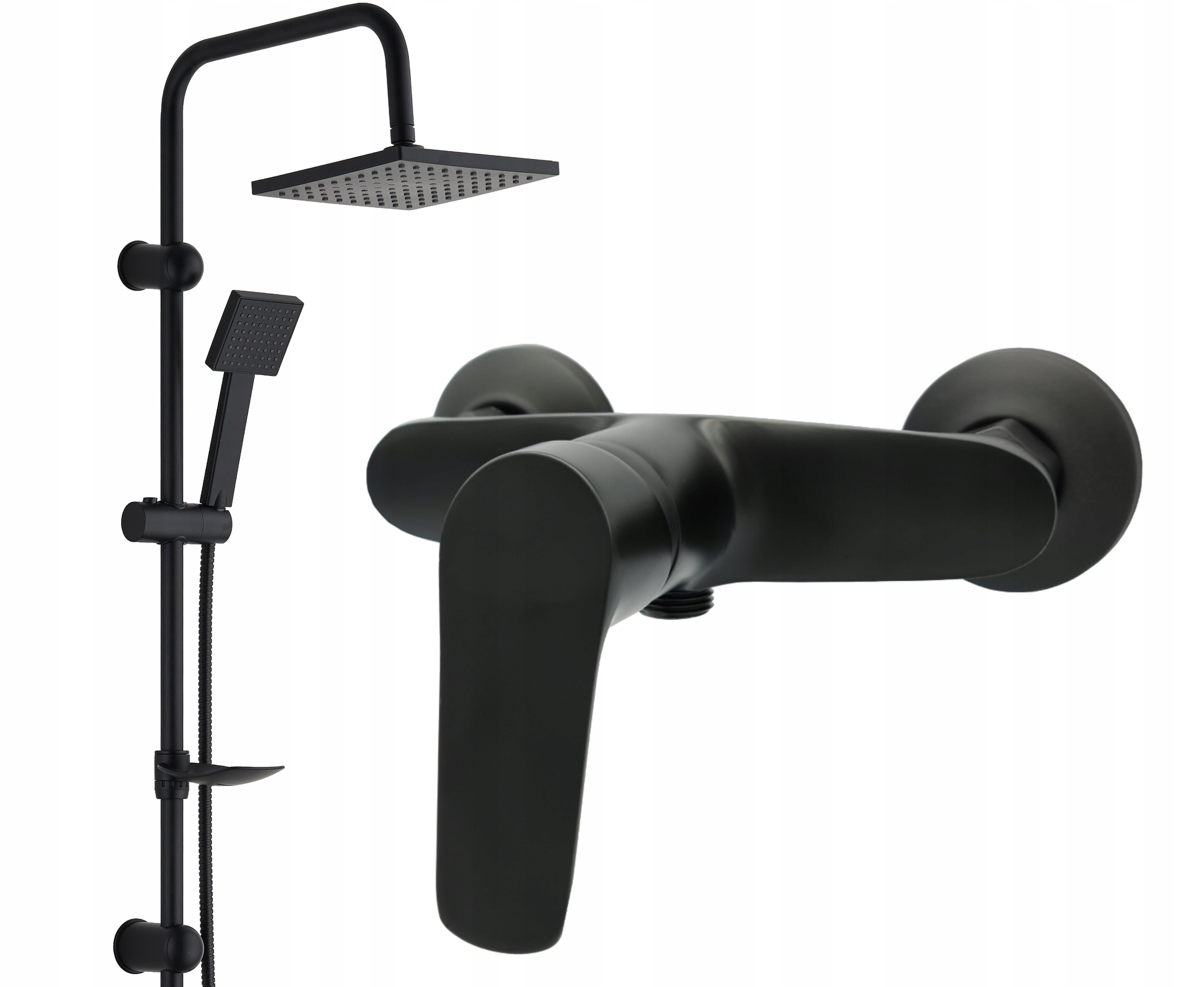 ZESTAW PRYSZNICOWY CZARNY Z BATERIĄ NATRYSKOWĄ DESZCZOWNICA KOMPLET MAT HIT