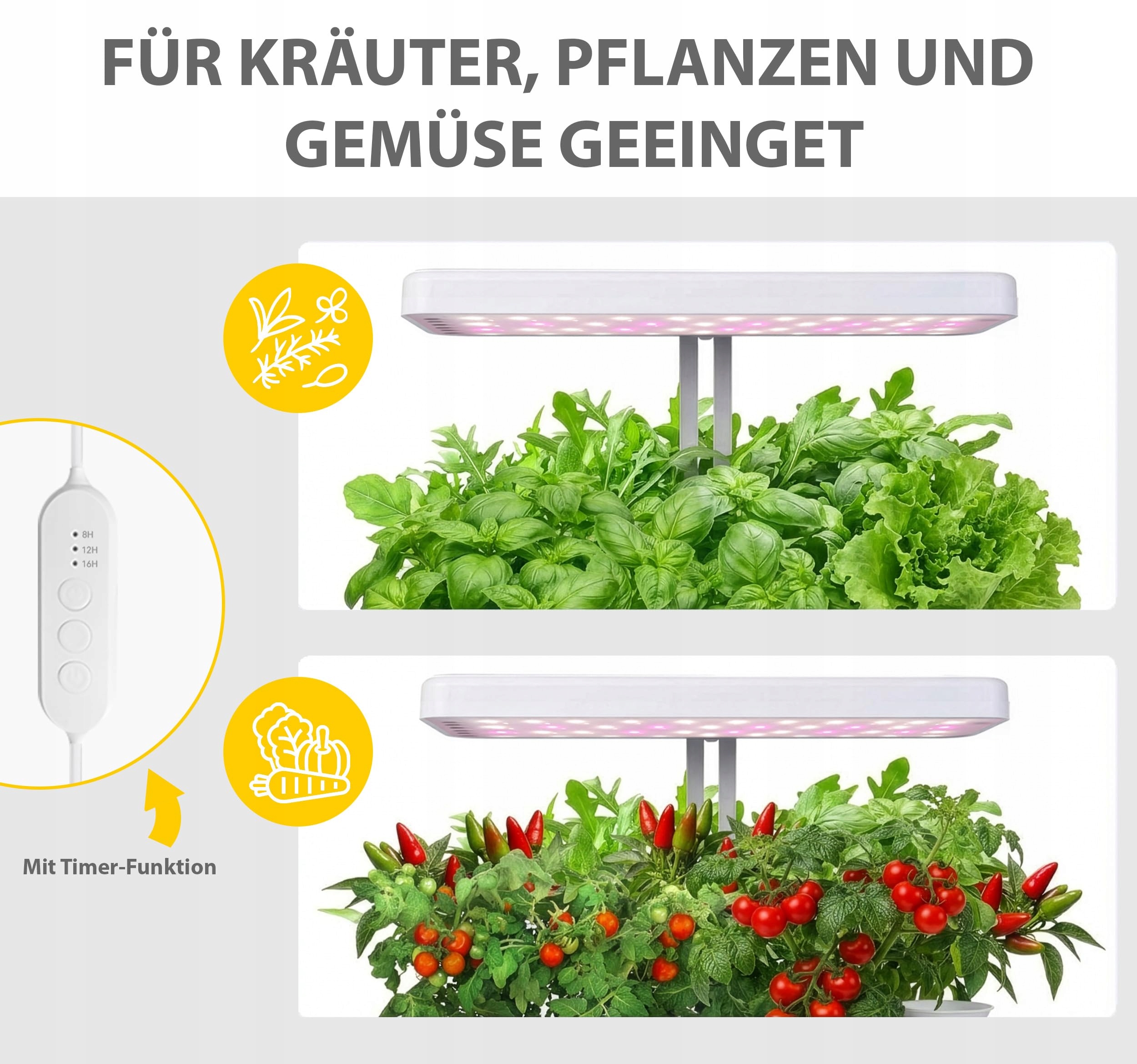 Lampa Do Roślin LED Hydroponiczny Ogród Ziołowy Timer 22W 1350lm NORTHPOINT — miniatura 3