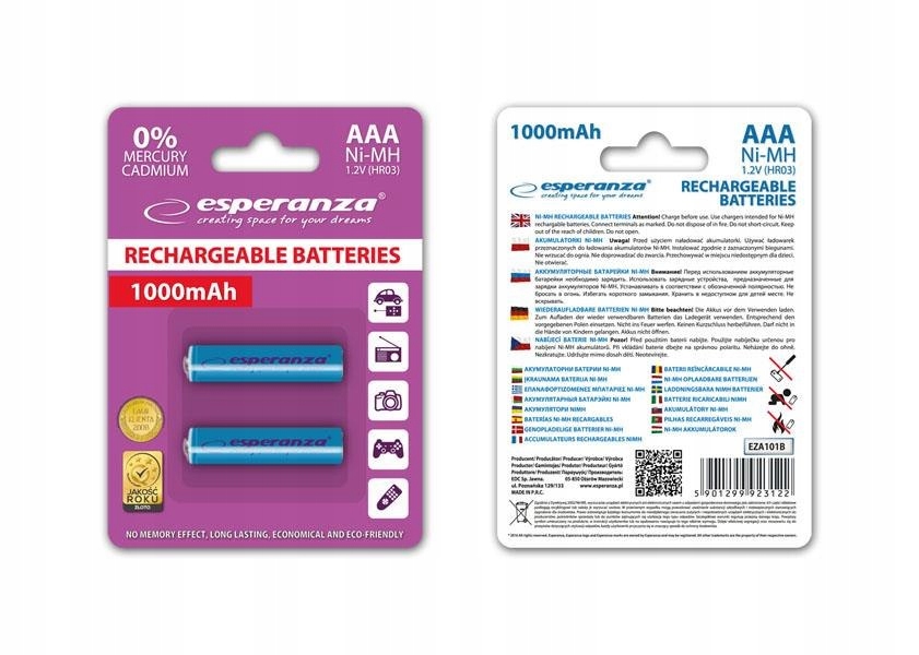 Esperanza Akumulatorki Aaa Esperanza 1000mAh 2szt. niebieskie