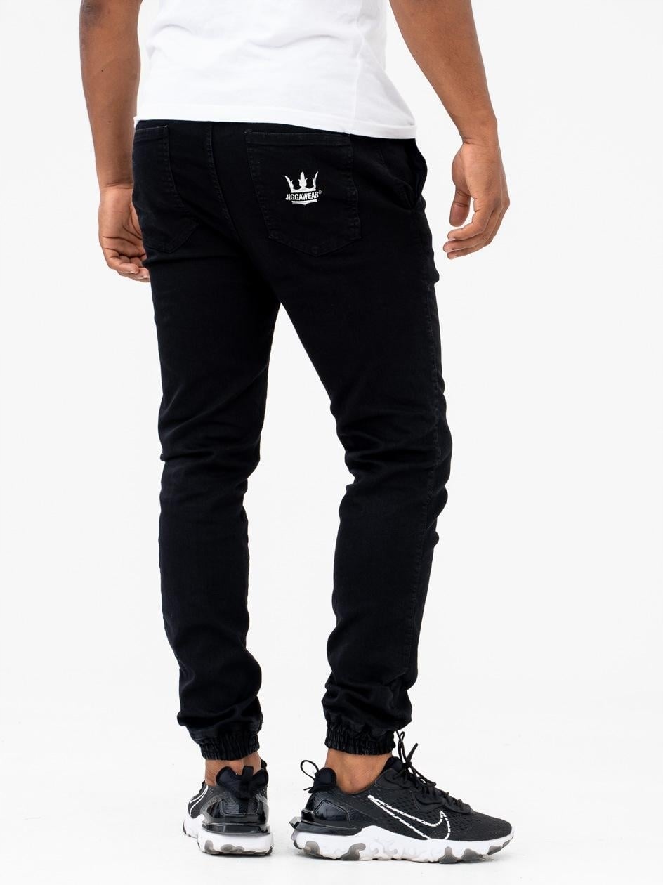 Jogger Džínové Kalhoty Pánské Sprané Černé Na Gumičce Jigga Korona L