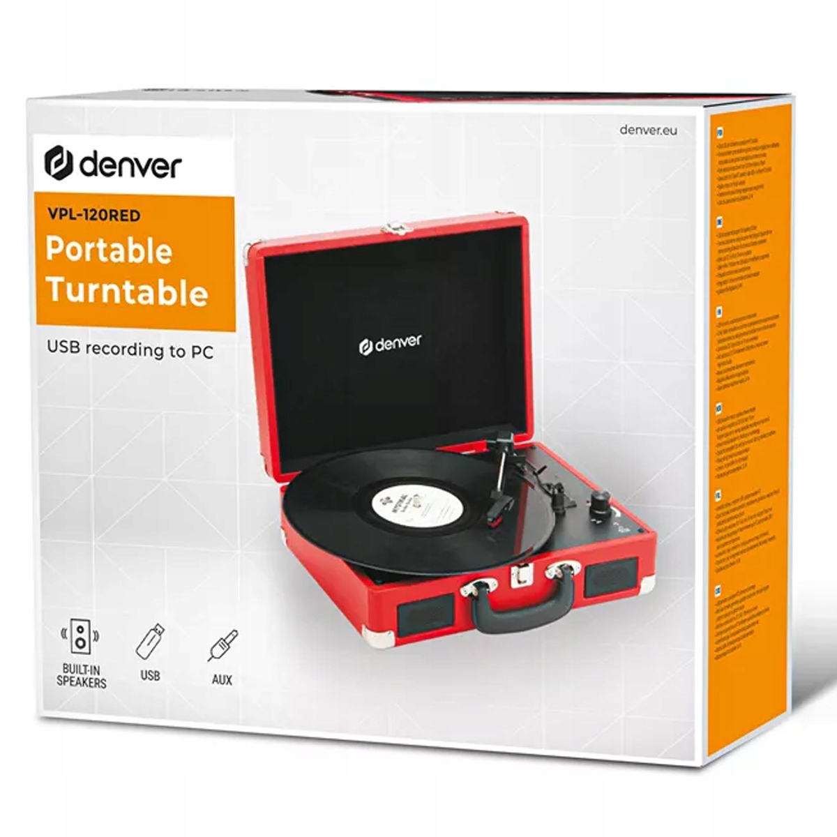 GRAMOFON Z GŁOŚNIKAMI RETRO MP3 USB WINYL 2W RED Model VPL-120