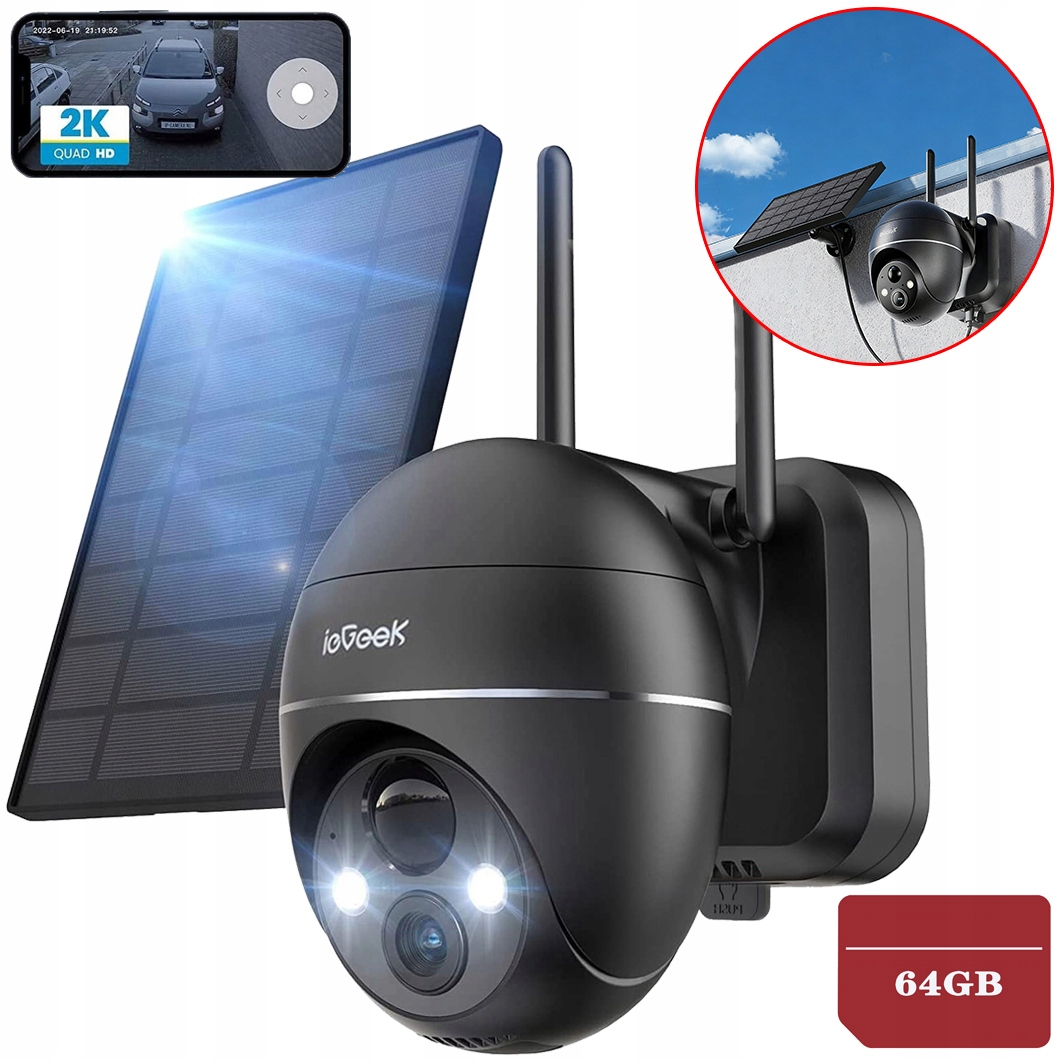 Solární Otočná Wifi Kamera 2K 3MPX Ip Venkovní 9000MAH 4X Zoom Fhd 64GB