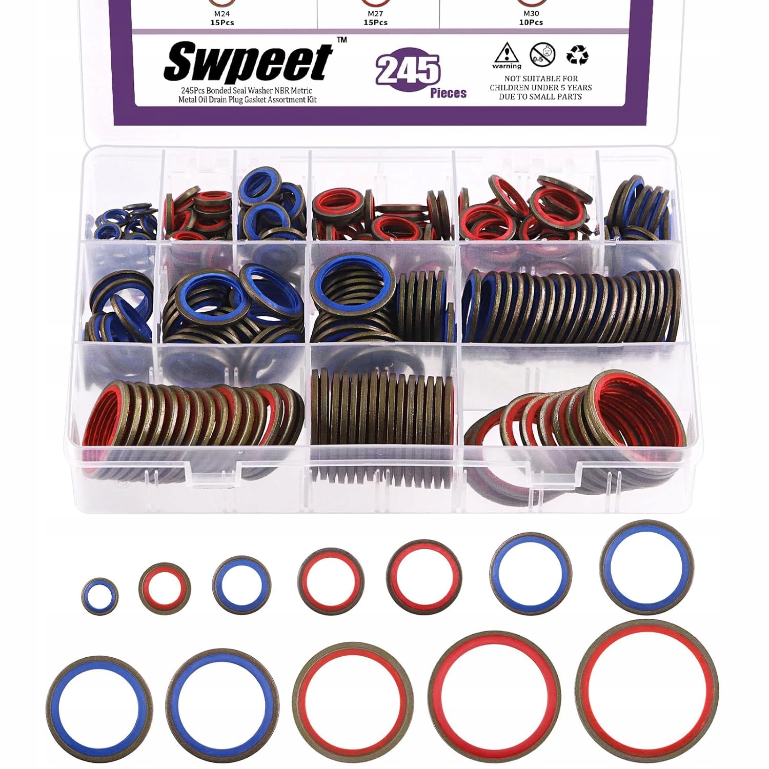 Pierścienie Podkładki Uszczelniające Metalowo-gumowe 245 Szt. Sortownik