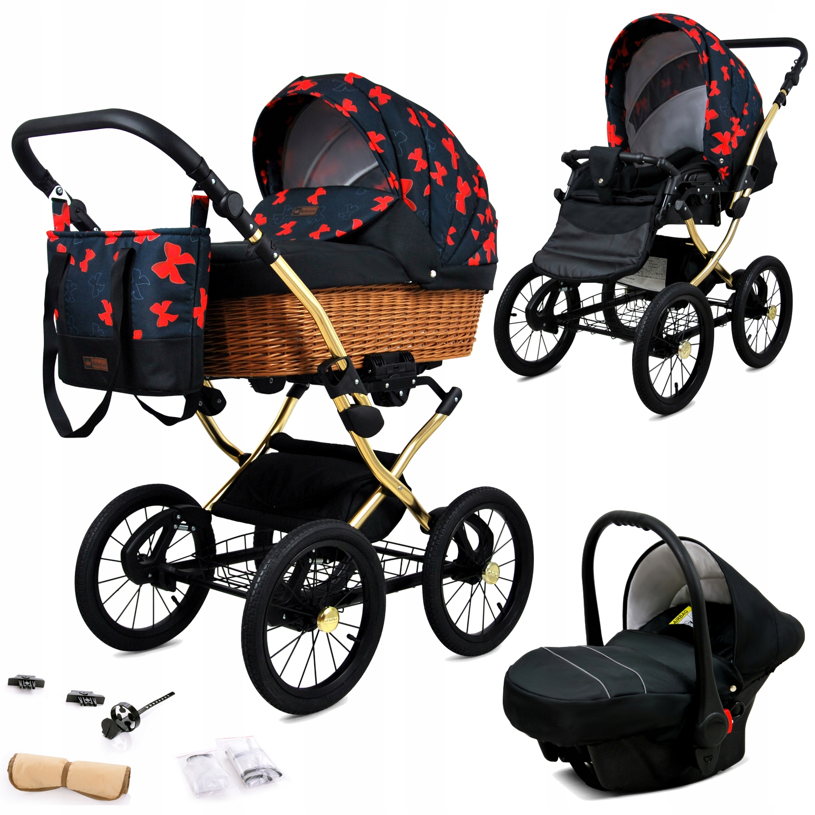 Wózek 3w1 BabyLux Classic Gold spacerówka gondola fotelik samochodowy