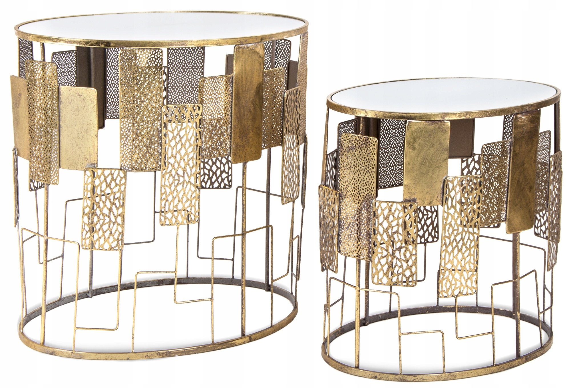 2x stolík komplet stolíkov kovový zlatý dekorácia zdobený veľký a malý