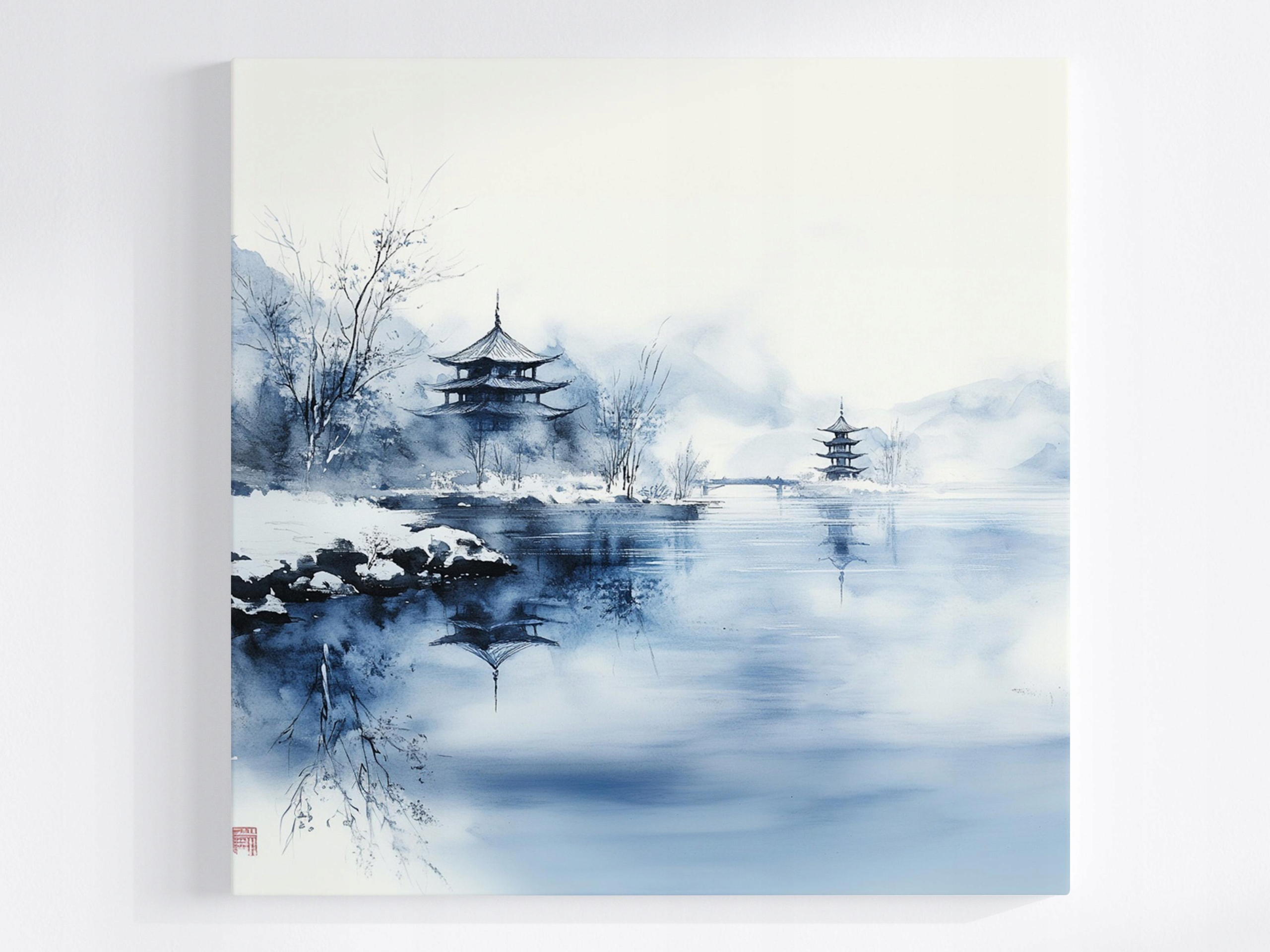 Obraz Na Plátně Canvas Krajina Asie Japonsko Hory Voda Pagoda Odraz 80x80