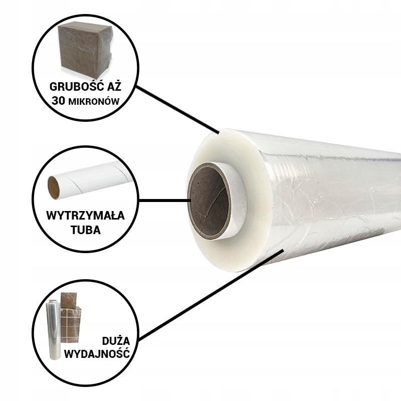 Folia STRETCH 50cm/3kg 30um BEZBARWNA WYTRZYMAŁA Kolor przezroczysta