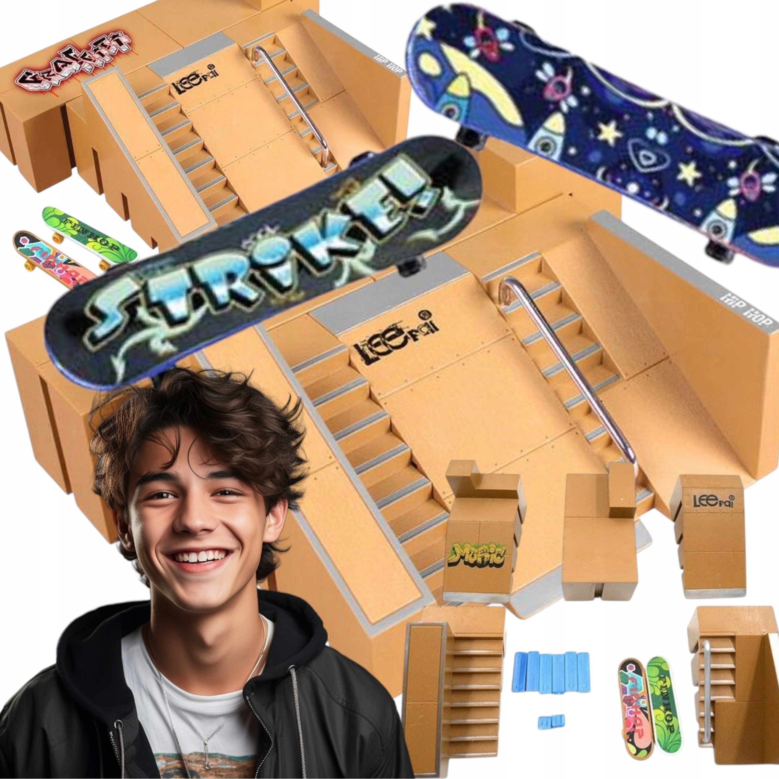 Zestaw Fingerboard Mini Deskorolki Rampa Skatepark 2 Deskorolki