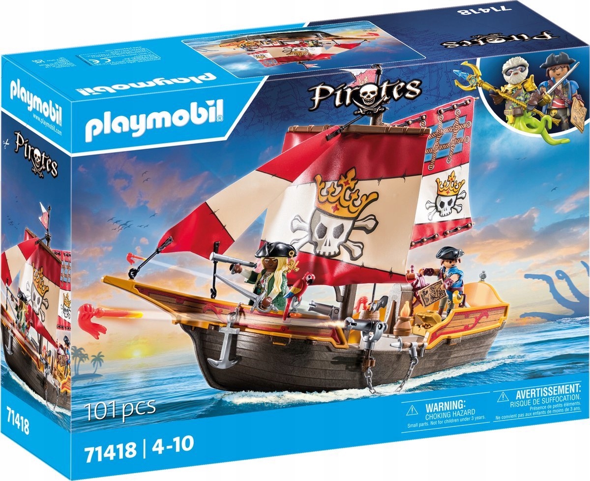 PLAYMOBIL 71418 STATEK PIRACKI ŻAGLOWIEC OKRĘT ŁÓDŹ PŁYWA - PIRACI