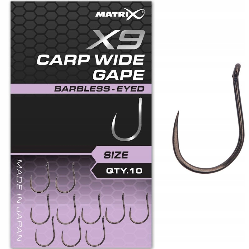 Haczyki Bezzadziorowe Matrix X9 Carp Wide Gape Barbless Eyed Nr 12 10szt.