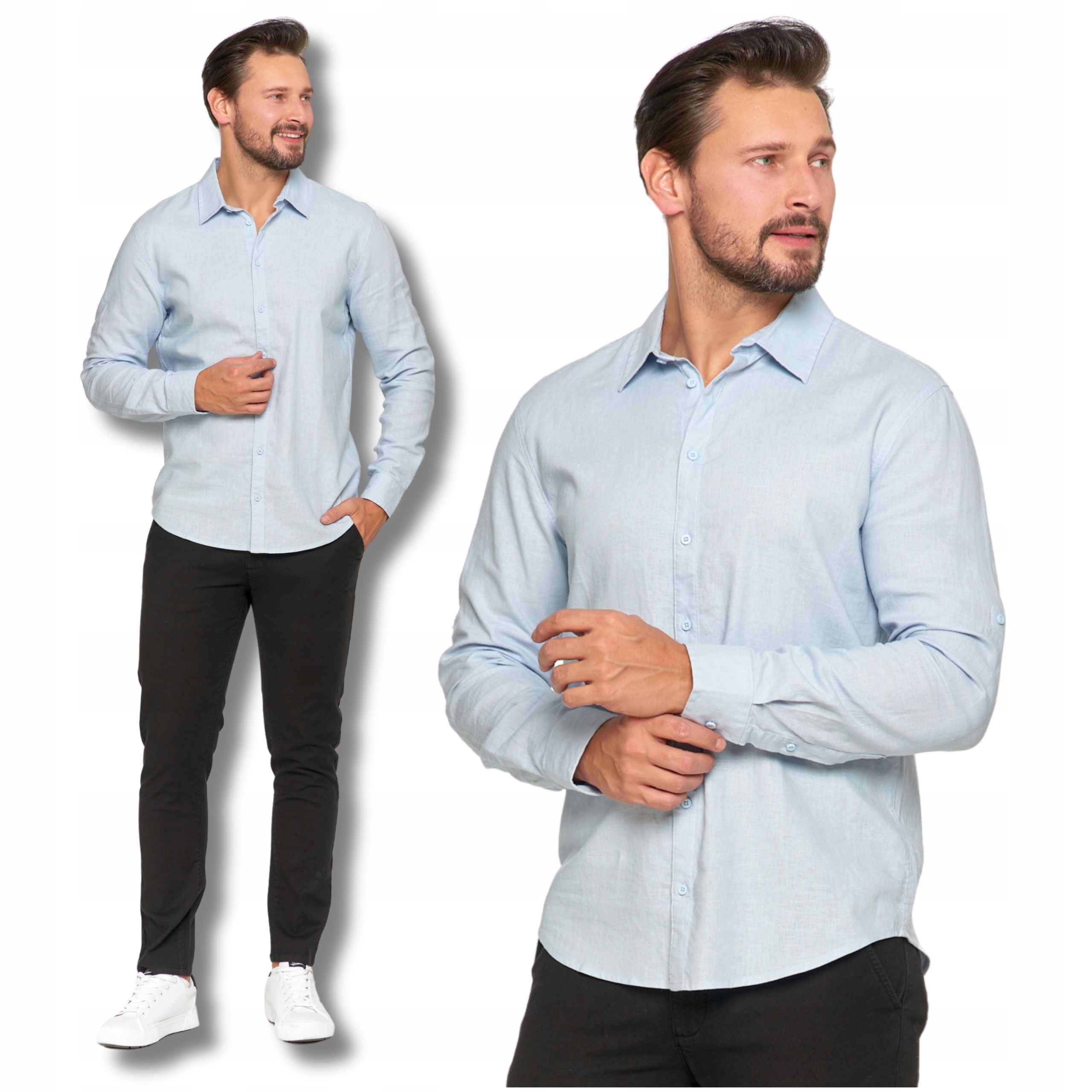 Elegantní Pánská Lněná košile Prodyšná Dlouhý rukáv Klasická Moraj 2XL