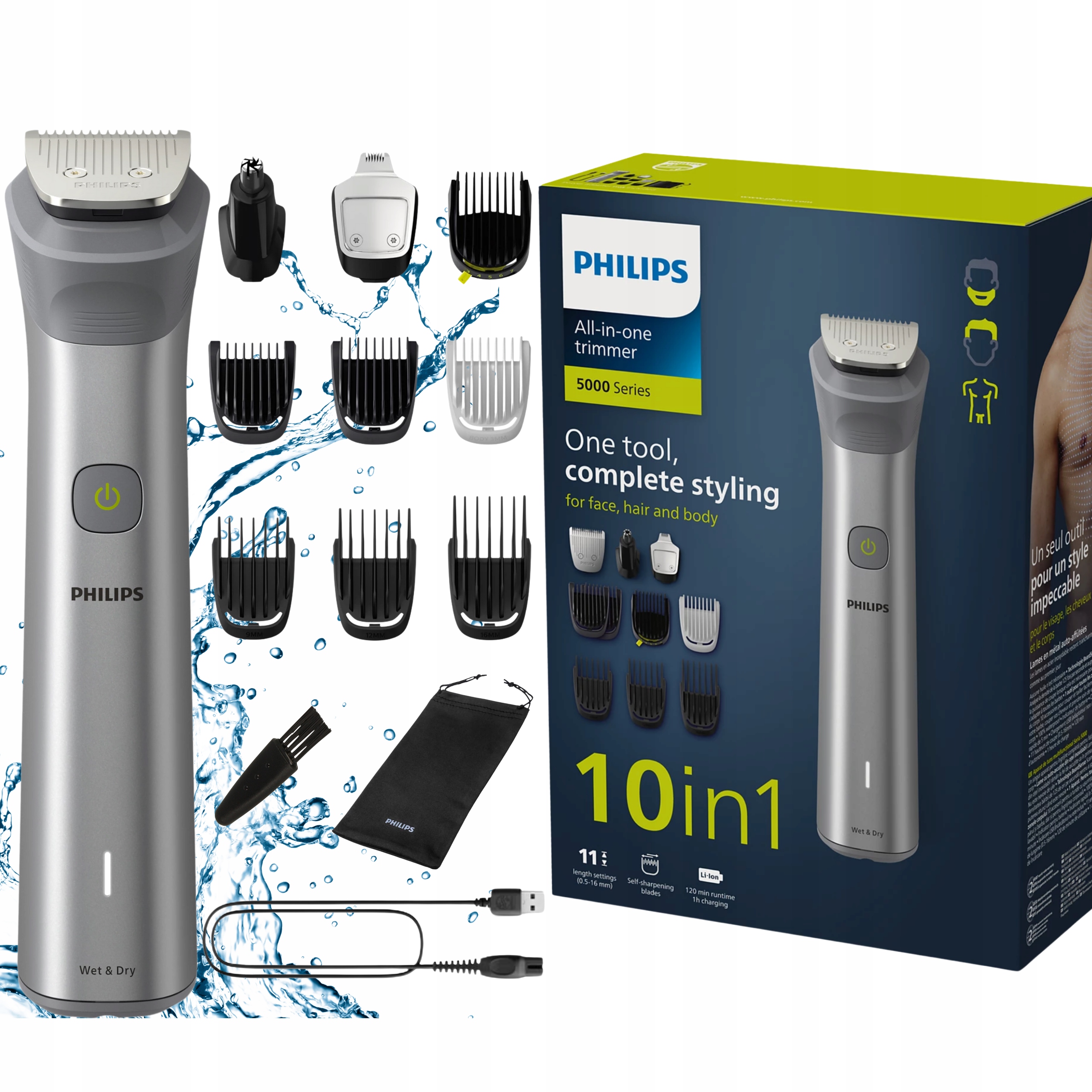 Bezprzewodowa Maszynka Trymer Philips Do Włosów Zarostu Brody 10w1 +etui