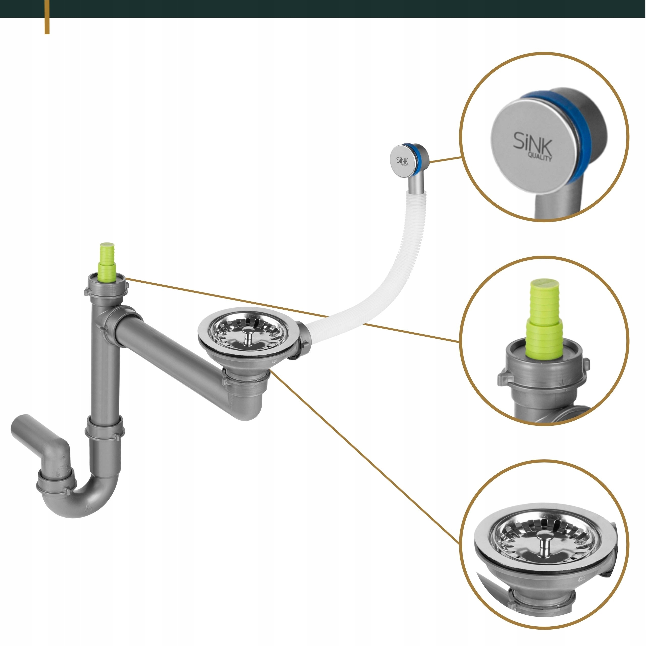 SYFON DO ZLEWU JEDNOKOMOROWEGO PRZYŚCIENNY MANUAL Średnica 115 mm
