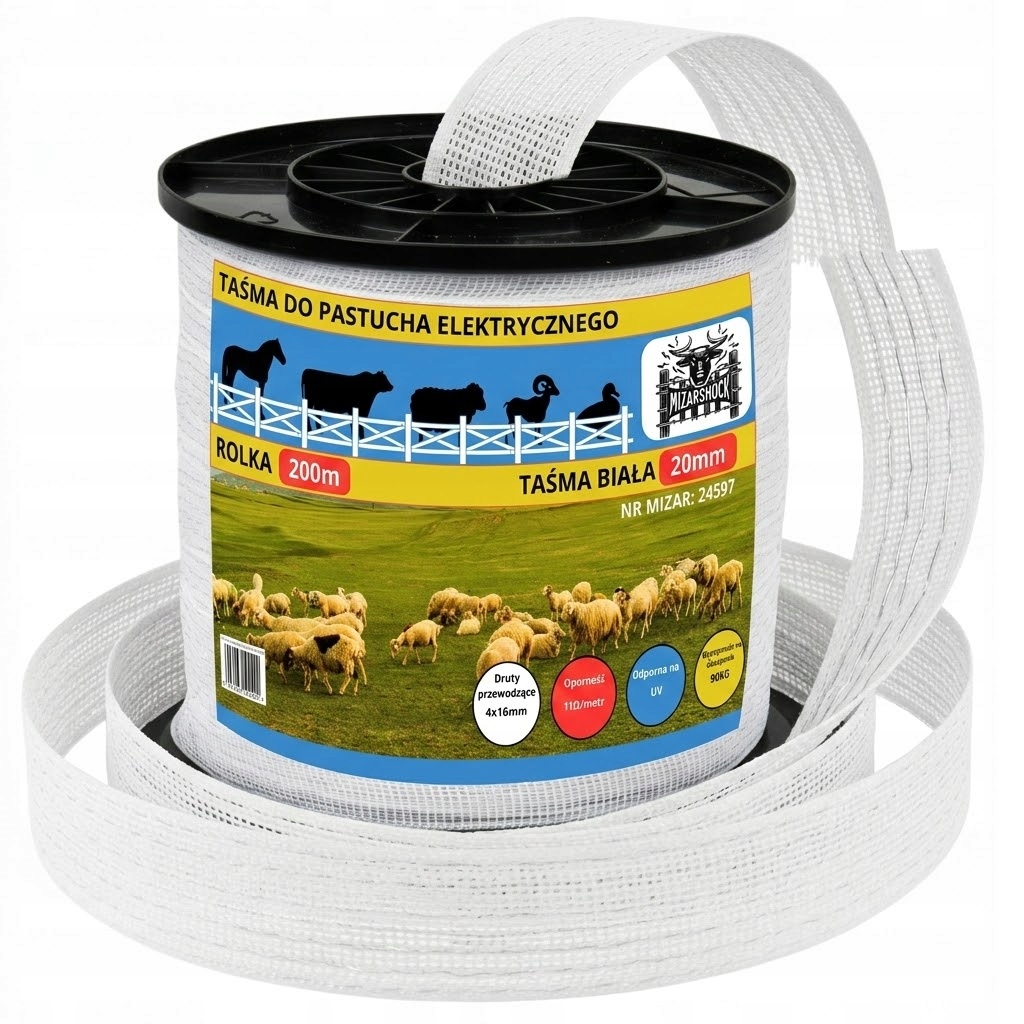 TAŚMA DO PASTUCHA 20mm 200m PLECIONKA OGRODZENIOWA ELEKTRYZATORA