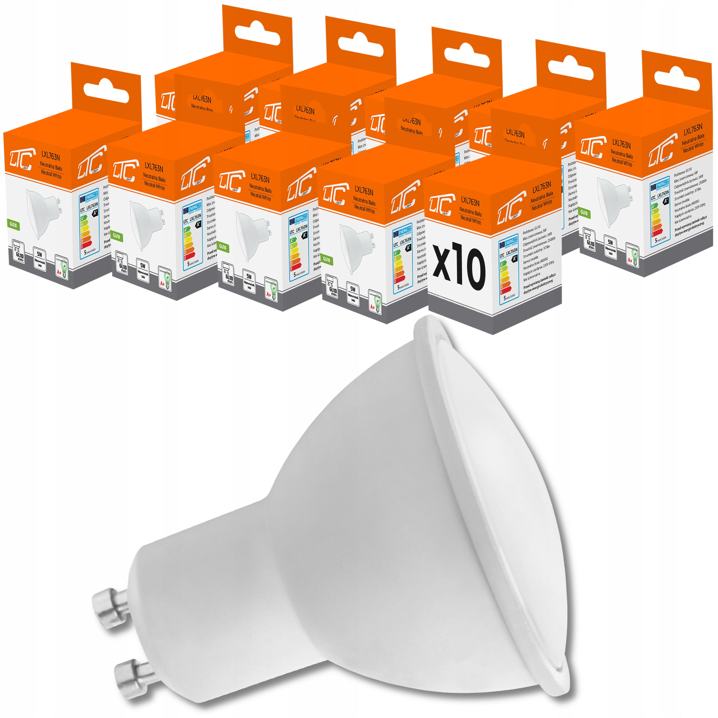

Pakiet 10x Żarówka Led Neutralna GU10 5W=34W 560LM