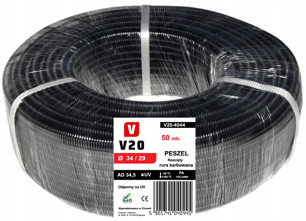 V20 Polyamidová Trubka Vlnitá Elektroinstalační Trubka 34/29 mm 50 m